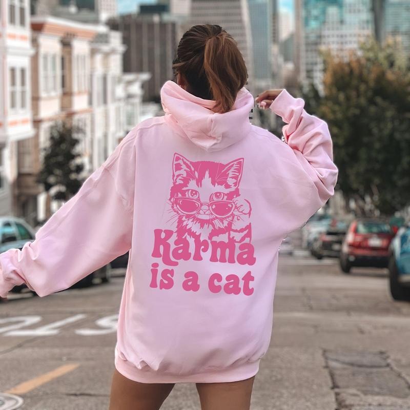 Karma Is A Cat, Positivity, Kindness, Mental Health, Hooded Sweatshirt, Hoodie T-Shirts | DripVista.com