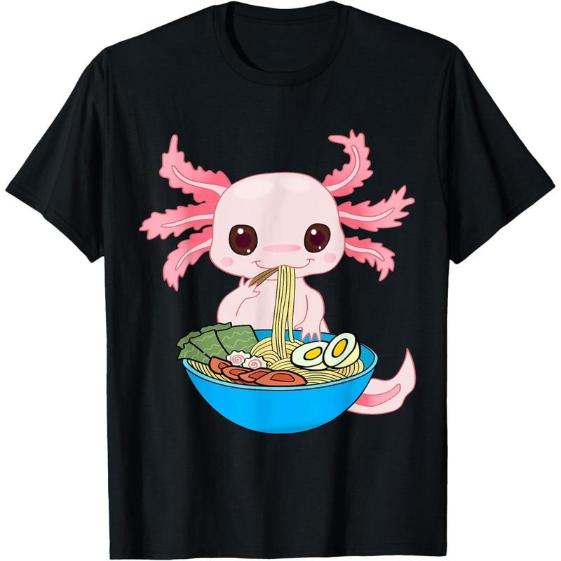 Kawaii Axolotl Eating Ramen Noodles Anime Kids Girls Teens T-Shirt made in usa Hoodie, Sweatshirt | DripVista.com