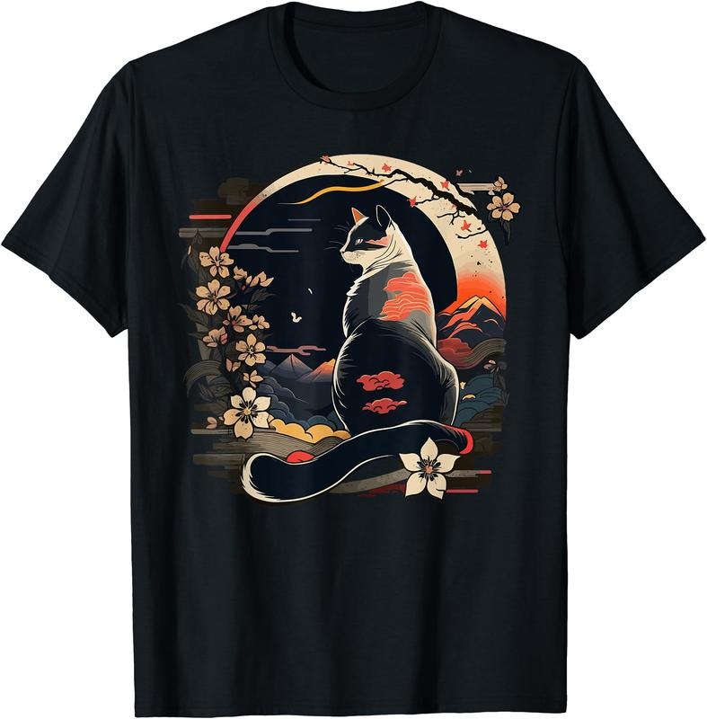 Kawaii Cat Anime Japanese Retro Men Women Funny Cat T-Shirt | Unisex Cotton Tee Gift, Crewneck, Short Sleeve Hoodie,...