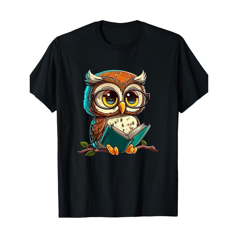 Kawaii Owl Reading - Reading Bookworm Library Book T-shirt, Men's T-shirt Made in USA Hoodie, Sweatshirt | DripVista.com