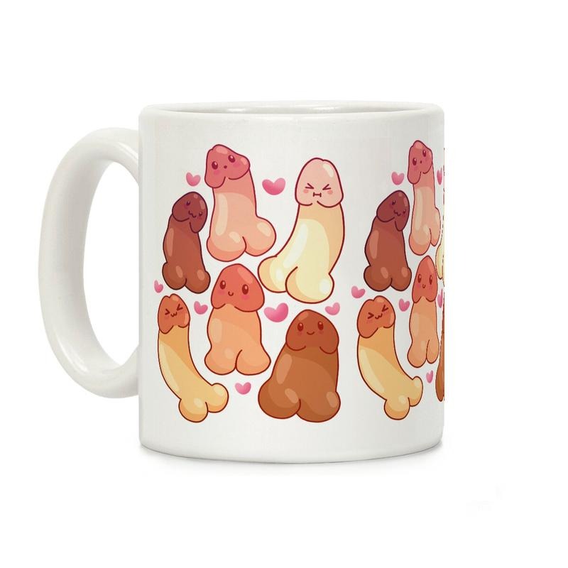Kawaii Penises Pattern Coffee Mug, Graphic Tees, Funny Coffee Mug Gift