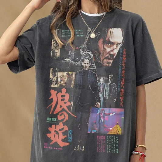 Keanu Reeves Vintage Shirt, Action Movie Unisex T- Shirt, John Film Japanese Poster Art Memorabilia Bootleg Streetwear, Crew Neck, Menswear Top, Womenswear Top Underwear Streetwear