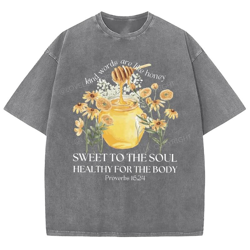 Kind Words Are Like Honey Unisex Washed T-Shirt, Christian Jesus  t shirts, Vintage 90s Graphic Tee Gift Cotton Top,...