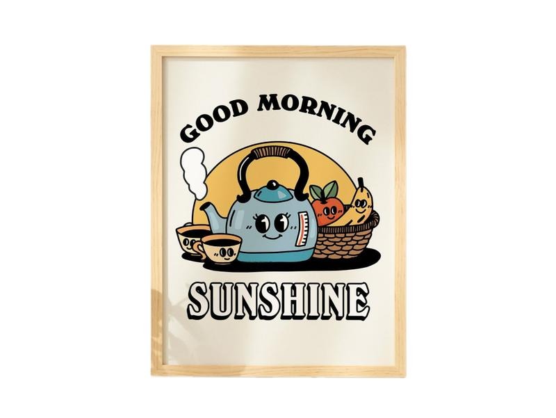 Kitchen Wall Print, Retro Breakfast Illustration, Vintage Kettle 70s Poster, t, 50s Artwork, Gifts For Her Teen Girl...