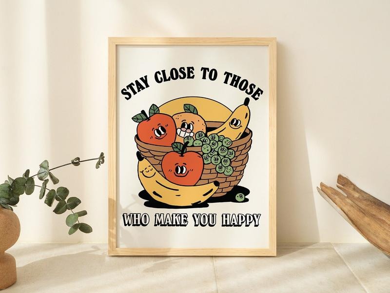 Kitchen Wall Print, Retro Fruits Illustration, Vintage Kettle 70s Poster, Food Wall Decor, Large Art Print, 30s 40s 50s...