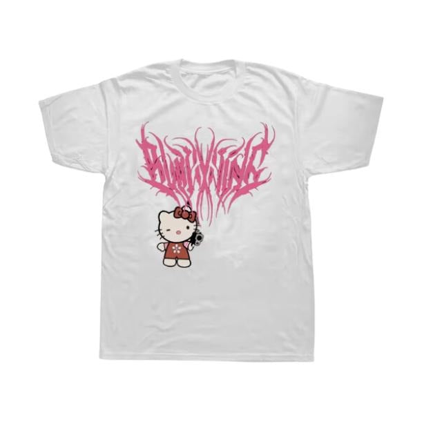 Kittys Gun T-Shirt, Vintage Graphic Tees Gothic Grunge Y2k Emo Scene Amity Affliction Style Clothes Men Women Streetwear...