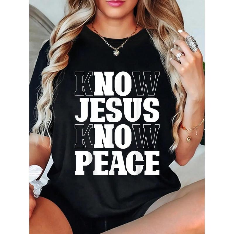 Know Jesus Know Peace Religion FOG Church Women'WB shield Men'WB shield Short Sleeve T-Shirt Black Cotton Casual Tee for Summer Comfort - Streetwear, Crewneck, Fitted, Shortsleeve, Tshirt, Fabric