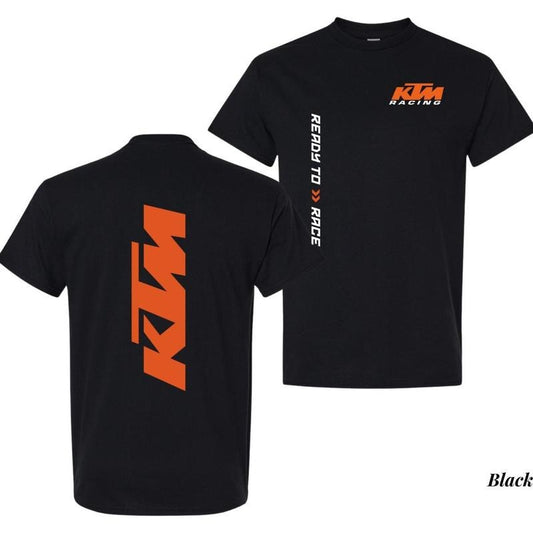 Ktm Racing T-shirt Bold Vertical Logo Graphic Tee Ready To Race Moto-inspired Shirt For Men Black Biker Style Gift For Riders