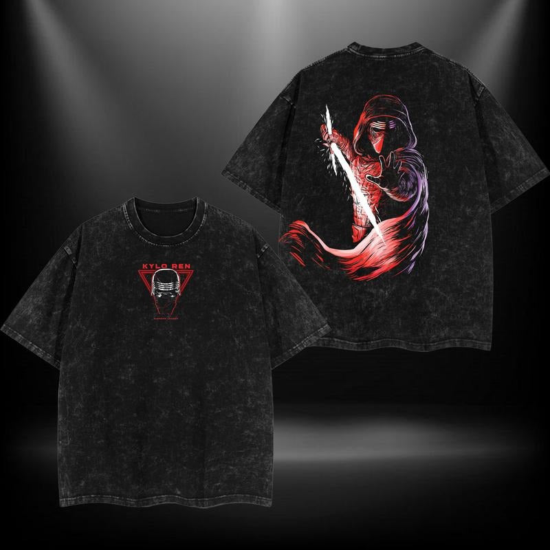 Kylo Ren Lightsaber brand Tshirt Hoodie Lightsaber brand Double Printed Oversize Lightweight Acid Washed Tee TV Show...