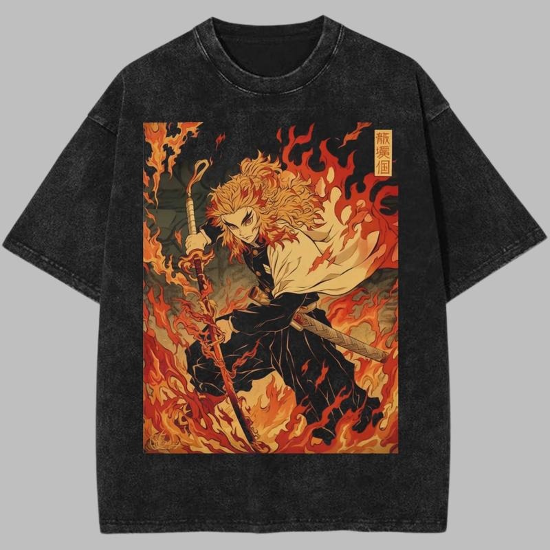Kyojuro Rengoku Flame Hashira Graphic T-Shirt - Vintage Demon Slayer Rengoku For Menswear Womenswear Streetwear, Demon Slayer Shirt, Anime Shirt, Graphic Tee, Funny Shirt