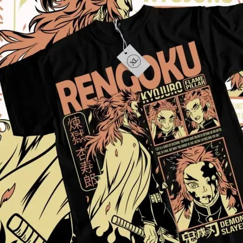 Kyojuro Rengoku T-Shirt Slayer Demon Vintage Anime Manga Horror Shirt All Size