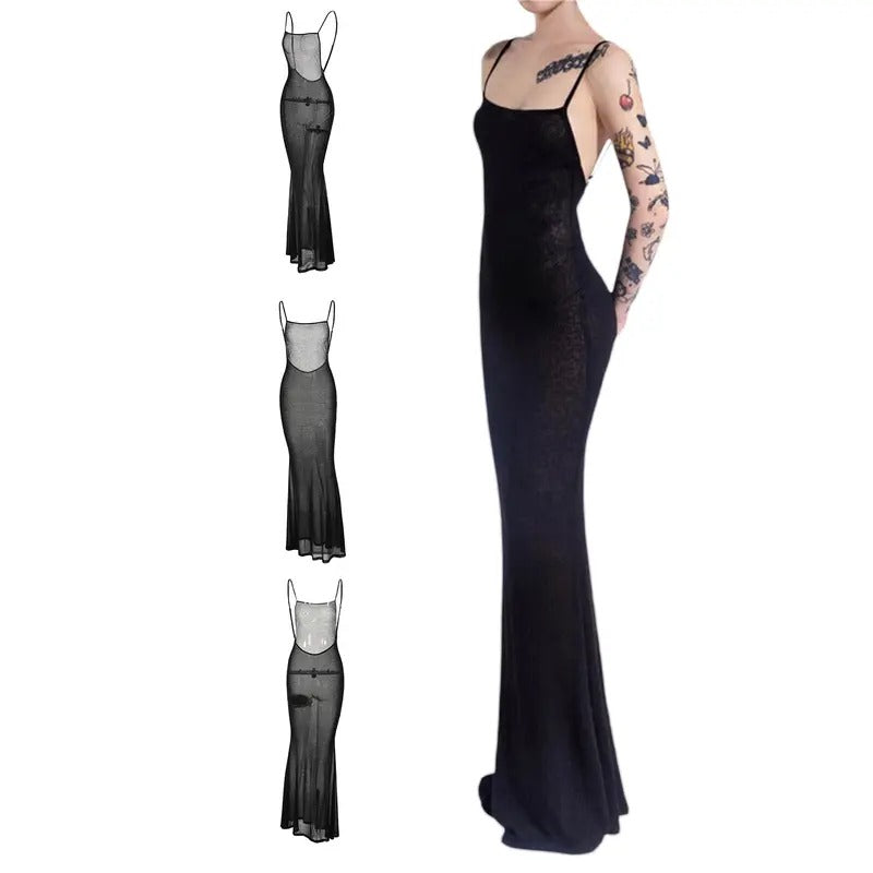 Female Long Slip Dress, Summer Solid Color Sleeveless Spaghetti Strap Backless , Black, S/M/L Casual Spring