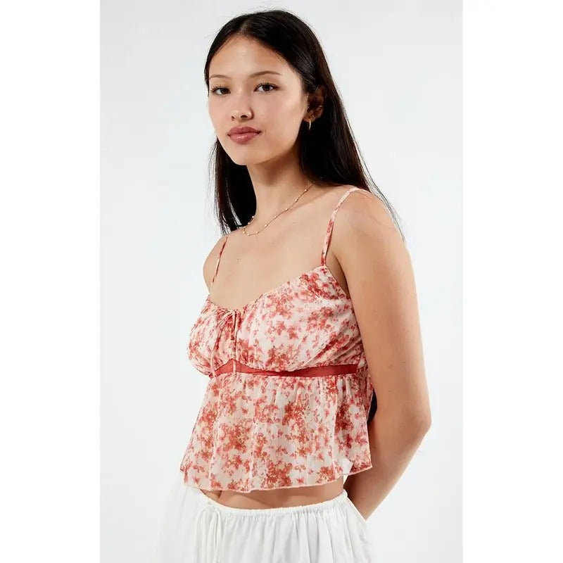 LA Hearts Women's Floral Tie Front Cami T-Shirts, Hoodie, Sweatshirt | DripVista.com