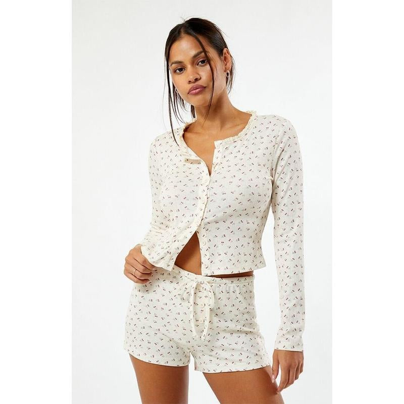 LA Hearts Women's Floral Tie Front Knit Shorts T-Shirts, Hoodie, Sweatshirt | DripVista.com