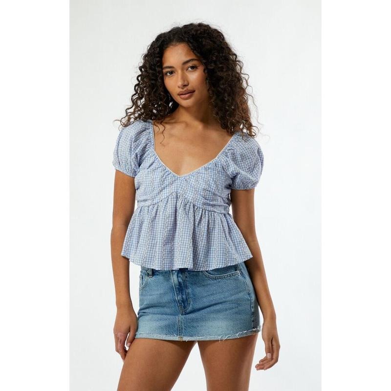 LA Hearts Women's Gingham Babydoll Top T-Shirts, Hoodie, Sweatshirt | DripVista.com