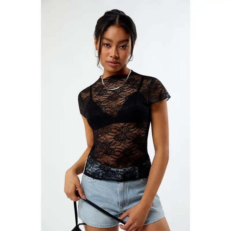 LA Hearts Women's Lace Tie Back Short Sleeve Top T-Shirts, Hoodie, Sweatshirt | DripVista.com