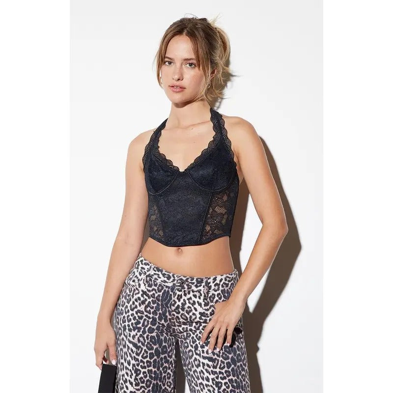 LA Hearts Women's Lace Trim Halter Corset T-Shirts, Hoodie, Sweatshirt | DripVista.com
