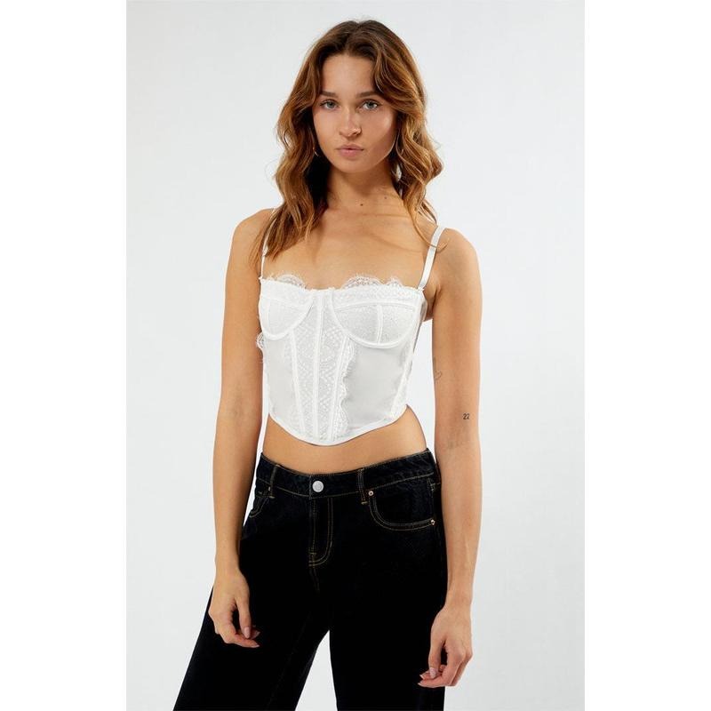 LA Hearts Women's Lace Trim Mesh Corset Top T-Shirts, Hoodie, Sweatshirt | DripVista.com
