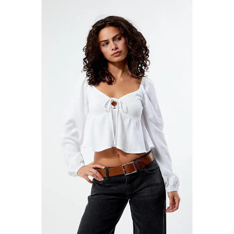 LA Hearts Women's Long Sleeve Keyhole Linen Babydoll Top T-Shirts, Hoodie, Sweatshirt | DripVista.com