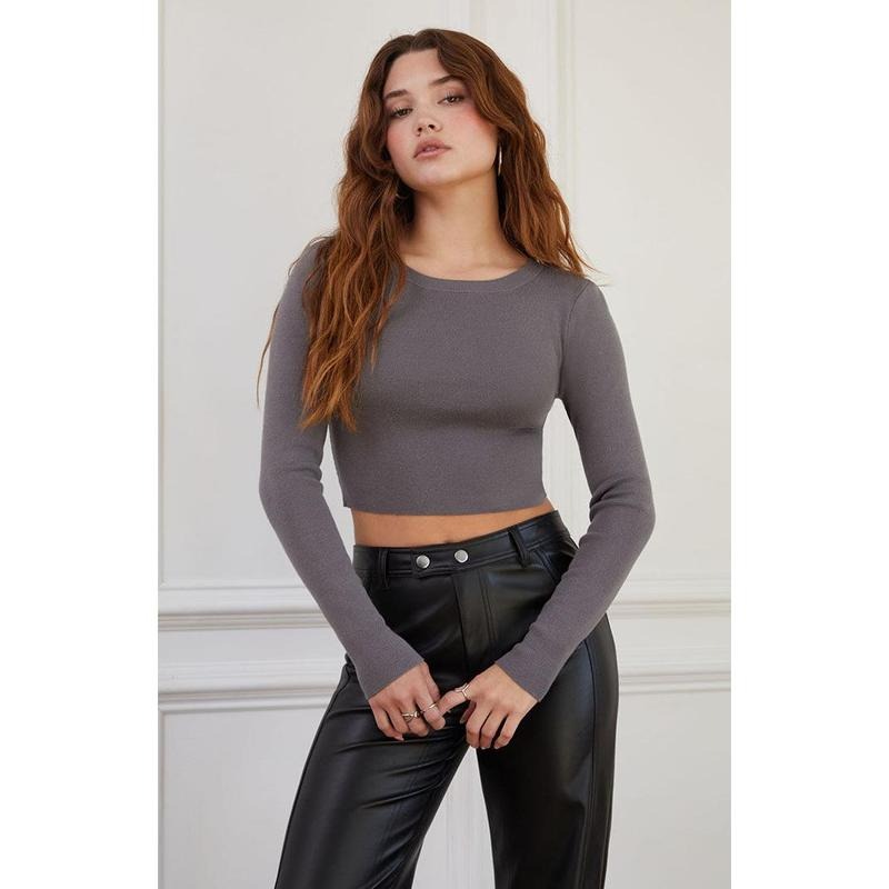 LA Hearts Women's Mirah Long Sleeve Cropped Sweater T-Shirts, Hoodie, Sweatshirt | DripVista.com