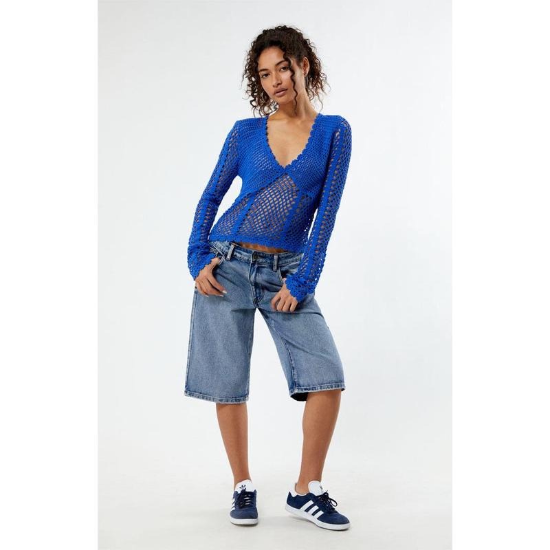 LA Hearts Women's Penelope Crochet Long Sleeve Top T-Shirts, Hoodie, Sweatshirt | DripVista.com