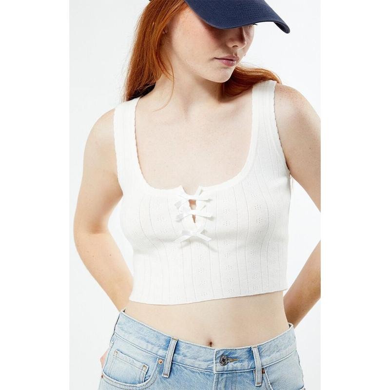 LA Hearts Women's Pointelle Bow Tank Top T-Shirts, Hoodie, Sweatshirt | DripVista.com