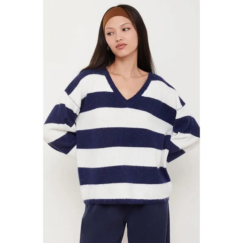 LA Hearts Women's Striped V-Neck Sweater T-Shirts, Hoodie, Sweatshirt | DripVista.com