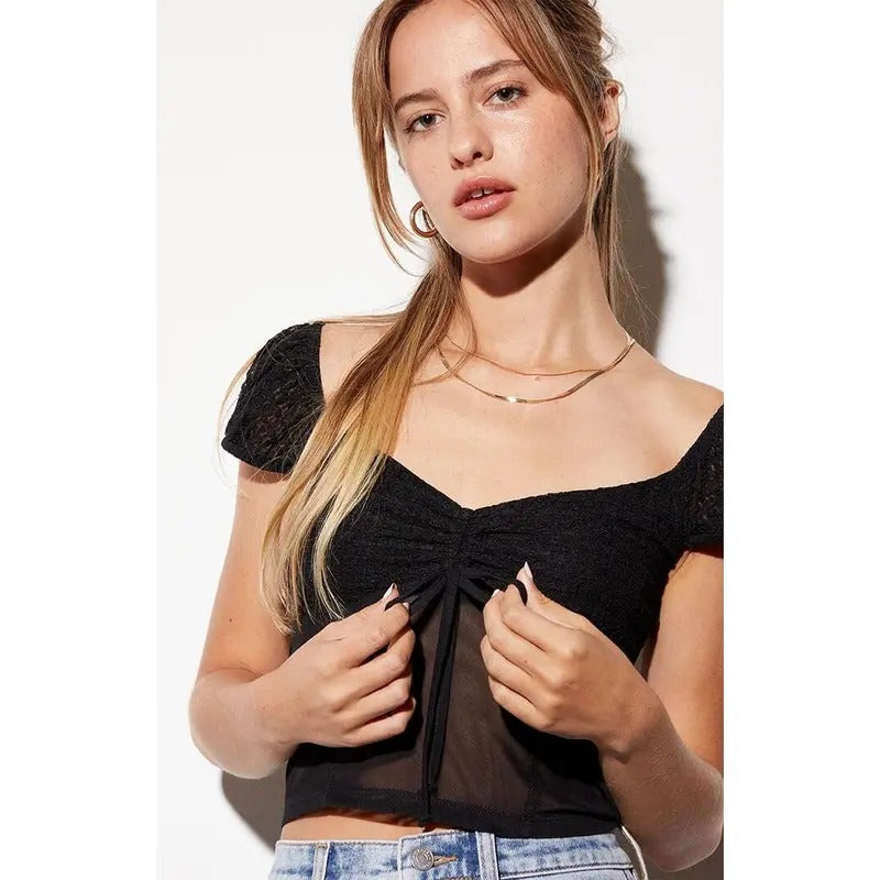 LA Hearts Women's Sweetheart Cinched Mesh Top T-Shirts, Hoodie, Sweatshirt | DripVista.com