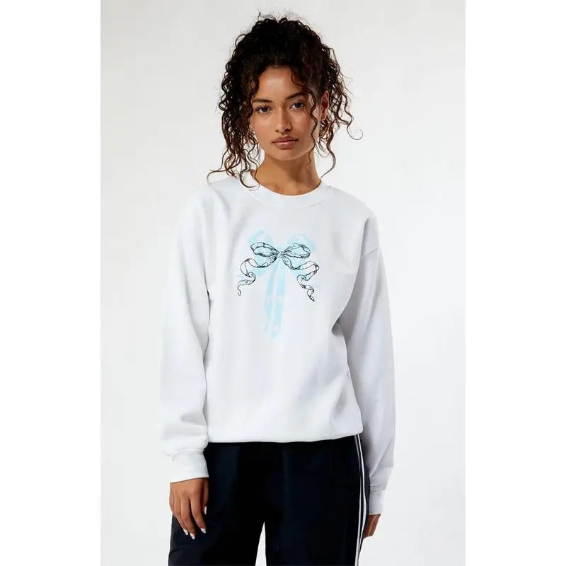 PS / LA Women's Double Bow Embroidered Crew Neck Sweatshirt T-Shirts, Hoodie | DripVista.com
