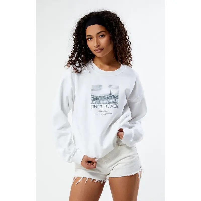 PS / LA Women's Eiffel Tower Crew Neck Sweatshirt T-Shirts, Hoodie | DripVista.com