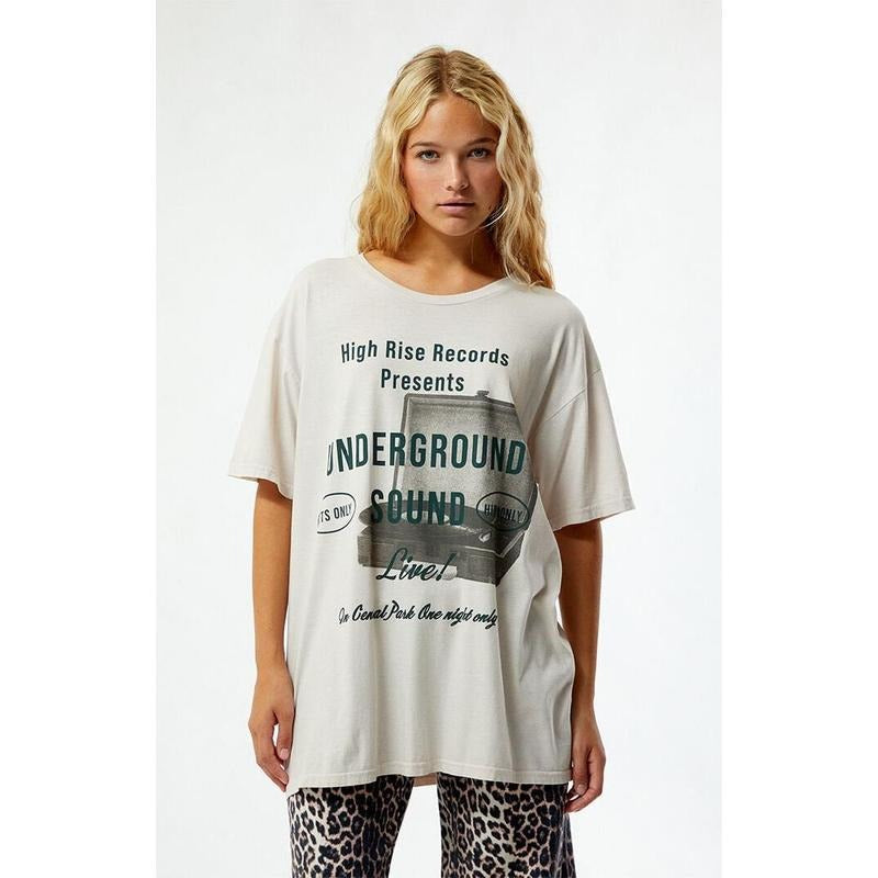 PS / LA Women's High Rise Records Tonal Oversized T-Shirt Hoodie, Sweatshirt | DripVista.com