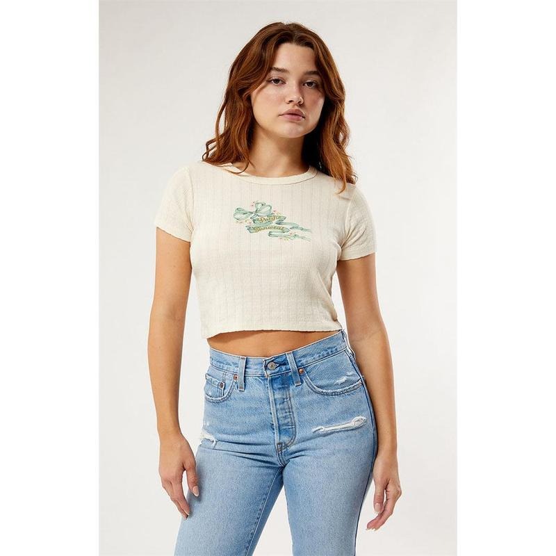 PS / LA Women's Pacific Sunwear Bow Ribbon Pointelle T-Shirt Hoodie, Sweatshirt | DripVista.com