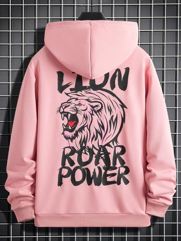 LGBTQ+ Unisex Men'WB shield Cartoon Lion & Letter Print Drawstring Hoodie, Essentials Hoodie for Spring & Fall, Regular...