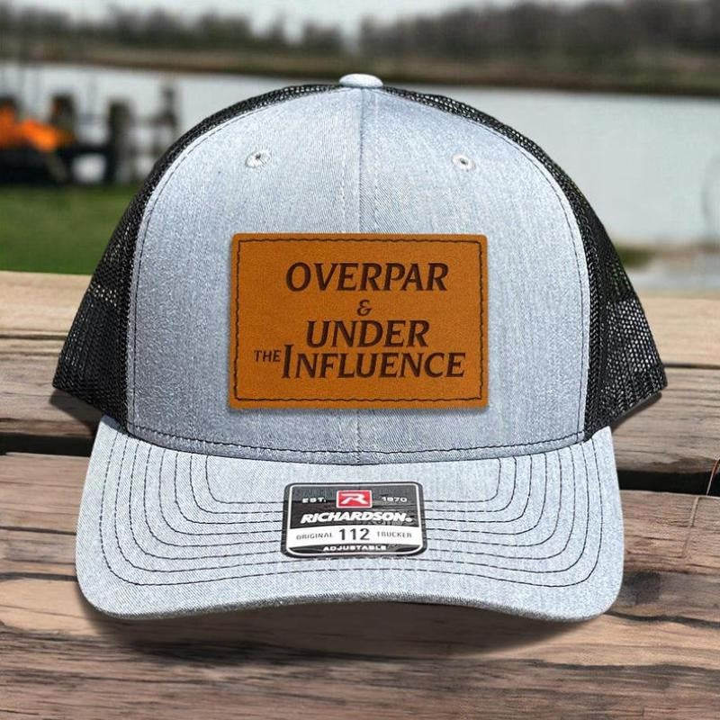 LaLibee Custom Leather Patch Trucker Overpar & Under The Influence Laser Engraved Hat Trucker For Adult Humor Funny Hat...