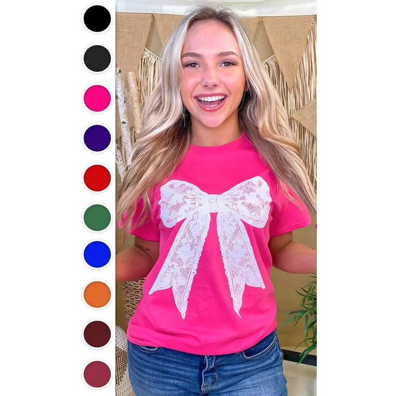 Lace Bow Graphic T-Shirt Hoodie, Sweatshirt | DripVista.com