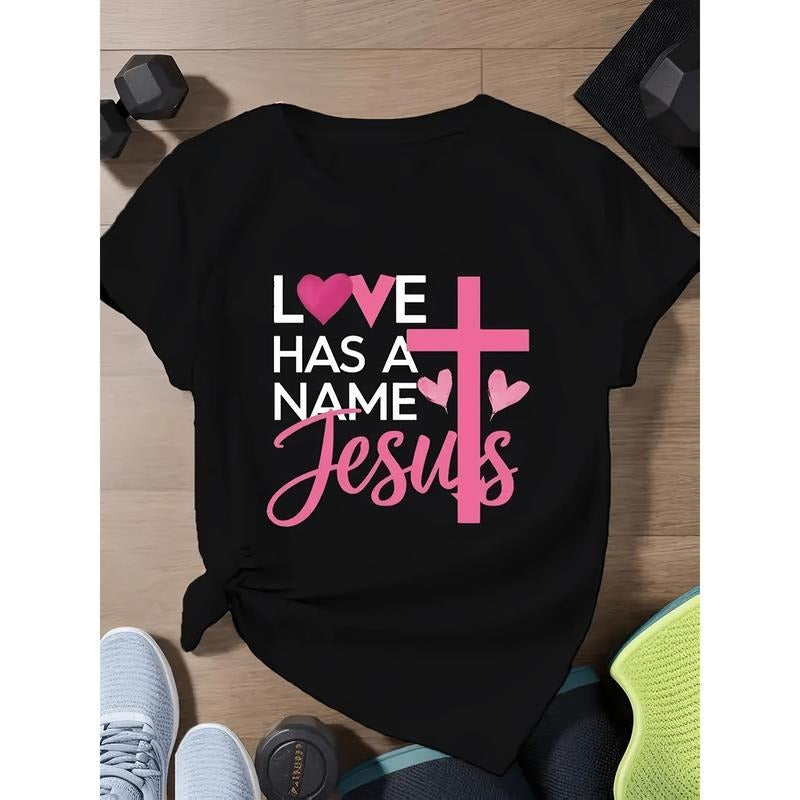 Ladies' Black Casual T-Shirt, "Love Has WB shield Name"&Heart-Shaped Design, 180G Pure Short Sleeved Round Neck Machine...