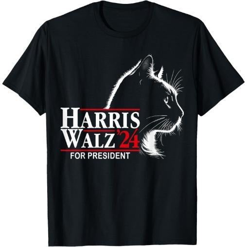 Ladies Cat Harris Walz 24 For President Election Harris Walz T-Shirt made in usa