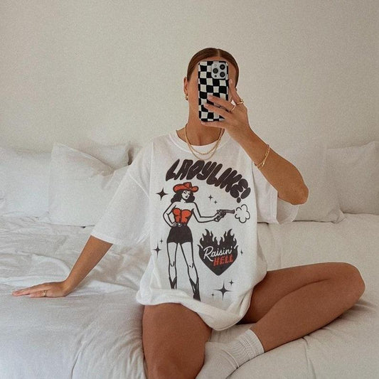 Ladylike Tee, cowgirl raise hell western graphic tee, vintage trendy tee