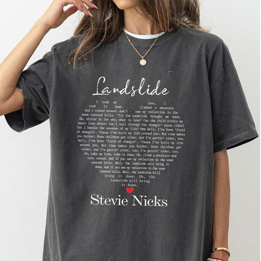 Landslide Song Lyric Heart Design T-Shirt, Two-Sided Stevie Nicks Shirt, Vintage Music Lover Tee, Gift for Fleetwood Mac Fans