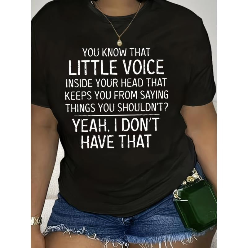 Large size LITTLE VOICE printed T-shirt, casual short sleeve round neck top spring summer, women'WB shield plus size...