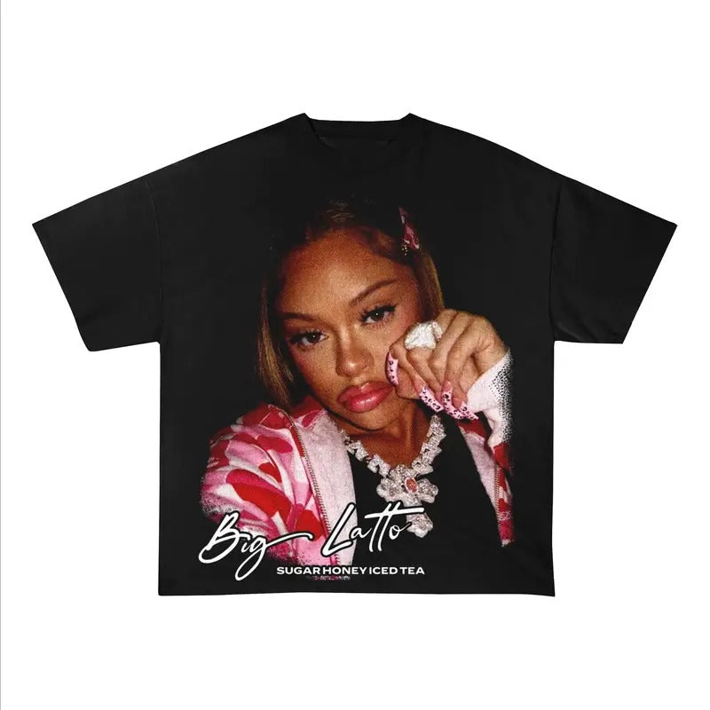 Latto T-Shirt Big Latto Vintage Rapper Graphic Tee Rap Hip Hop Y2k Concert Merch Men Women Streetwear Hoodie, Sweatshirt
