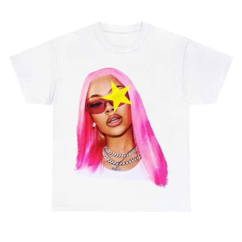 Latto pink hair yellow star shirt Cotton Fabric Top Hoodie, Sweatshirt | DripVista.com