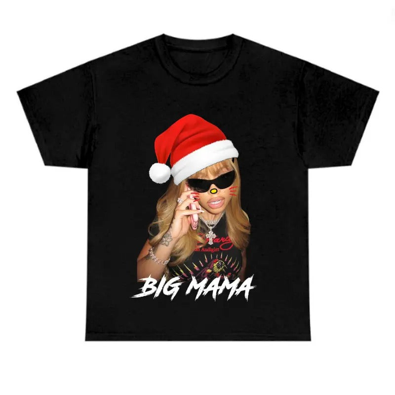Lattooo Santa Red Kitty Graphic Rap Tee, Christmas Shirt