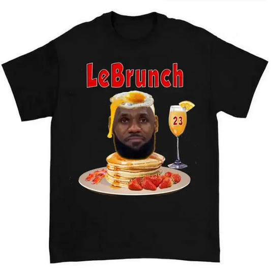LeBrunch Funny LeBron Pancake Tee Highlighting Brunch Parody and Washed Streetwear Style
