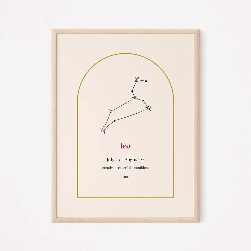 Leo Zodiac Minimalist Poster in Beige, Horoscope Constellation Art, Astrology Star Sign Print, Unframed Wall Decor, Ideal...