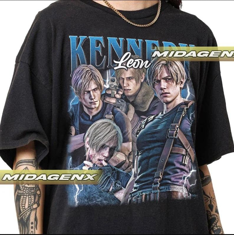 Leon Kennedy Blue Version Vintage T-Shirt Gift For Fans, Movie Fan Shirt, Movie Shirt Hoodie, Sweatshirt | DripVista.com