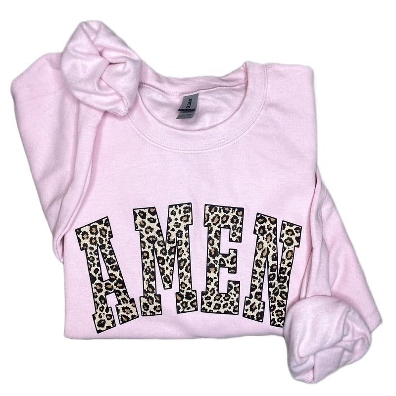 Leopard Amen Crewneck Sweatshirt - Amen Sweatshirt T-Shirts, Hoodie | DripVista.com