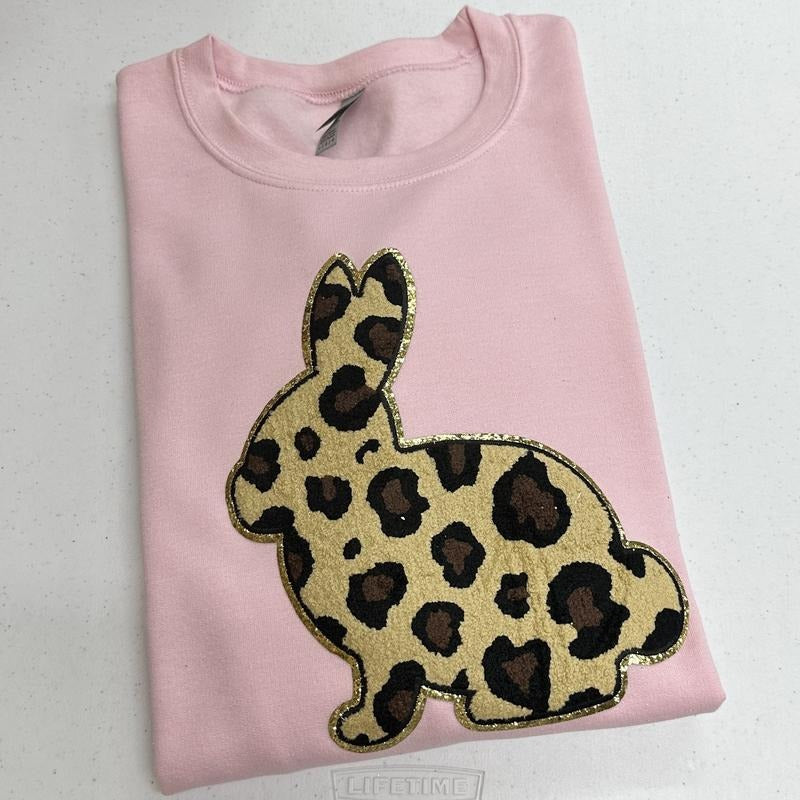 Leopard Bunny Chenille Patch Sweatshirt T-Shirts, Hoodie | DripVista.com