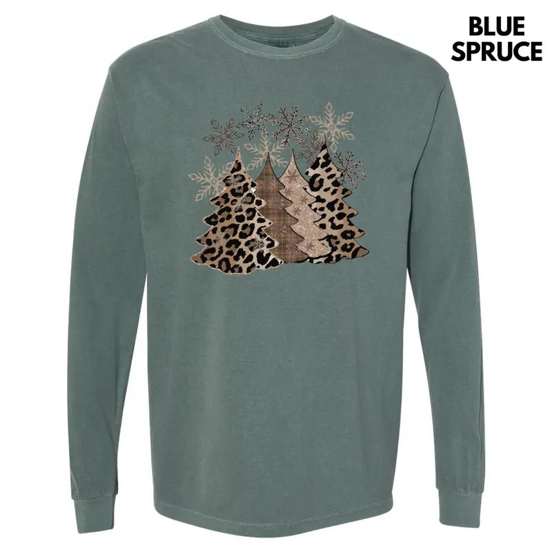 Leopard Christmas Trees Long Sleeve Comfort Colors T-Shirt Hoodie, Sweatshirt | DripVista.com