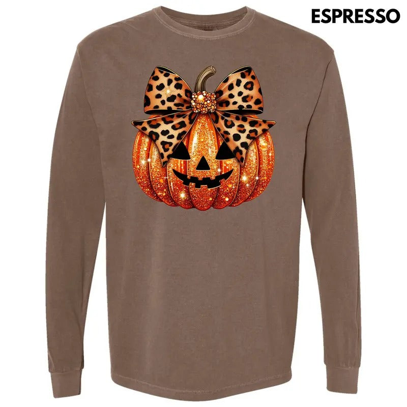 Leopard Dazzle Jack O Lantern Long Sleeve Comfort Colors T-Shirt 'NLB' Hoodie, Sweatshirt | DripVista.com